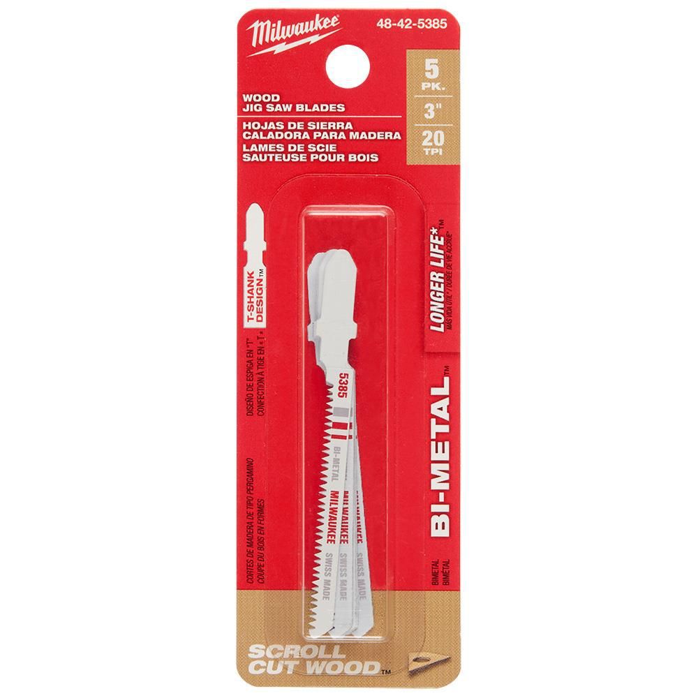 Milwaukee 3in 20TPI T-Shank Wood Bi-Metal Jigsaw Blades 5pk, large image number 8