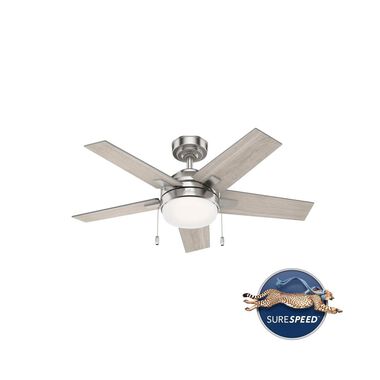 Hunter Fan Barlett Ceiling Fan 44in Brushed Nickel Light Gray Oak