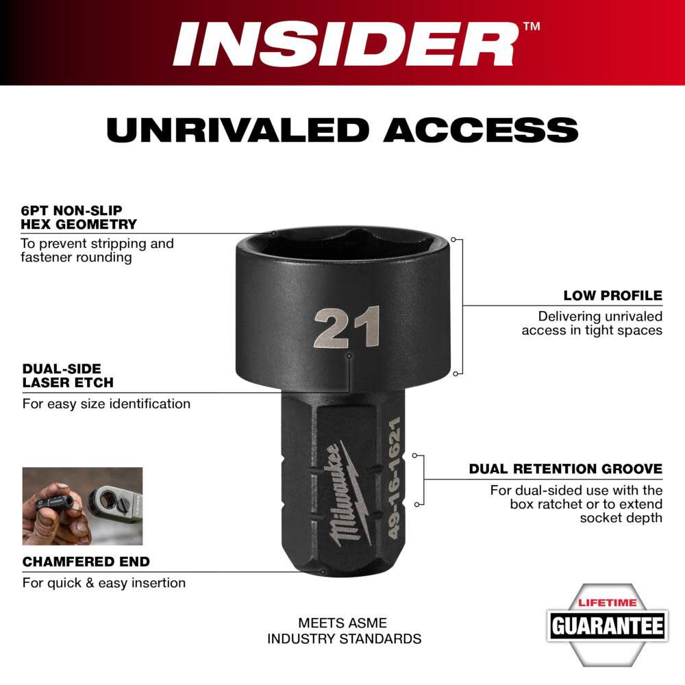 Milwaukee INSIDER Box Ratchet Socket 6 Point 21mm, large image number 3