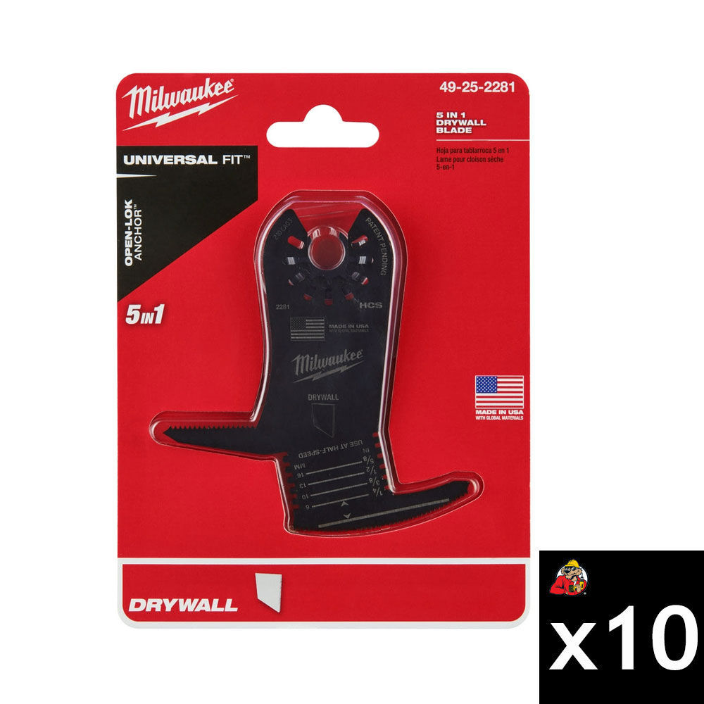 Milwaukee 3-1/2 Inch Steel 5-In-1 Drywall Blade Bundles, 10 Pieces, large image number 1
