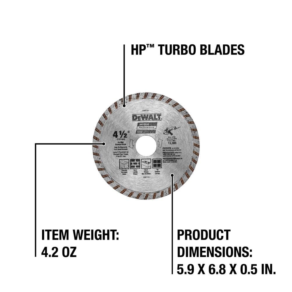 DEWALT HP4 1/2 Inch Turbo Rim Diamond Blade for Stone and Masonry, large image number 3