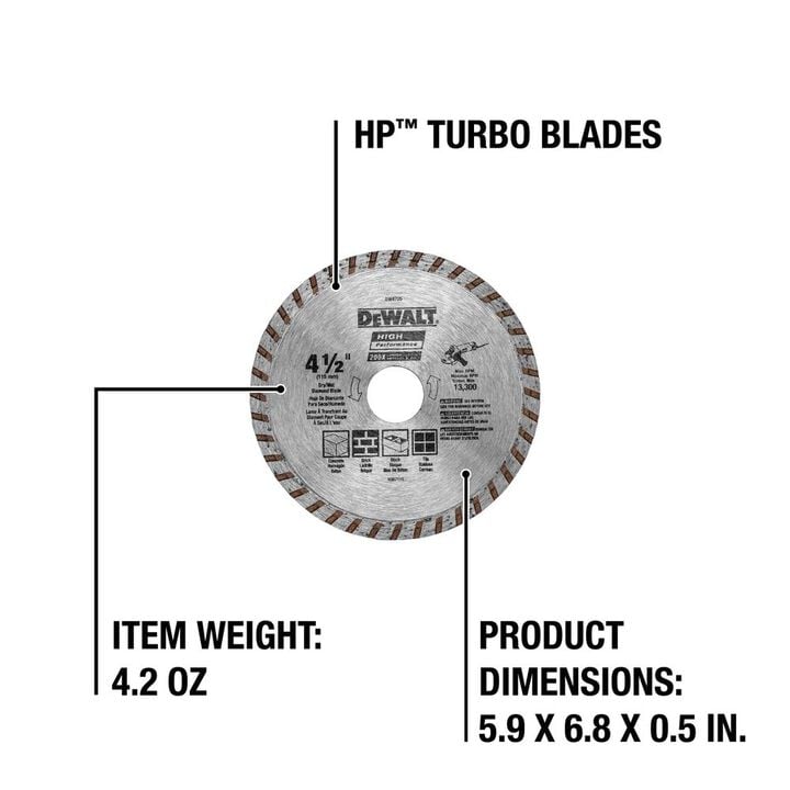 DEWALT HP4 1/2 Inch Turbo Rim Diamond Blade for Stone and Masonry, large image number 2