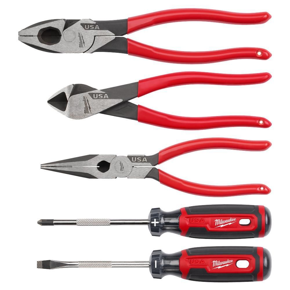Milwaukee Dipped Grip Cutting Pliers & Cushion Grip Screwdrivers Set (USA), 5 Pieces, large image number 13