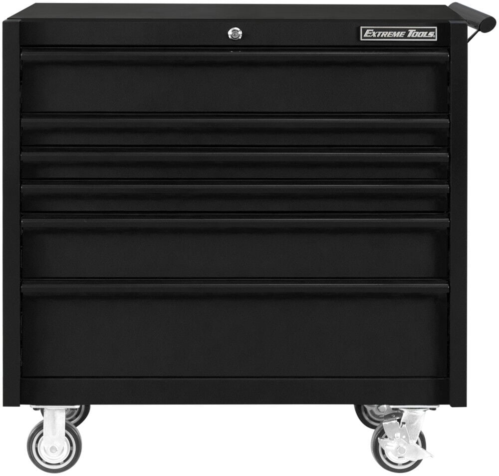 Extreme Tools DX Series 41 Inch W X 25 Inch D 6 Drawer Roller Cabinet 100 lbs Slides Black with Black Drawer Pulls – DX412506RCMBBK
