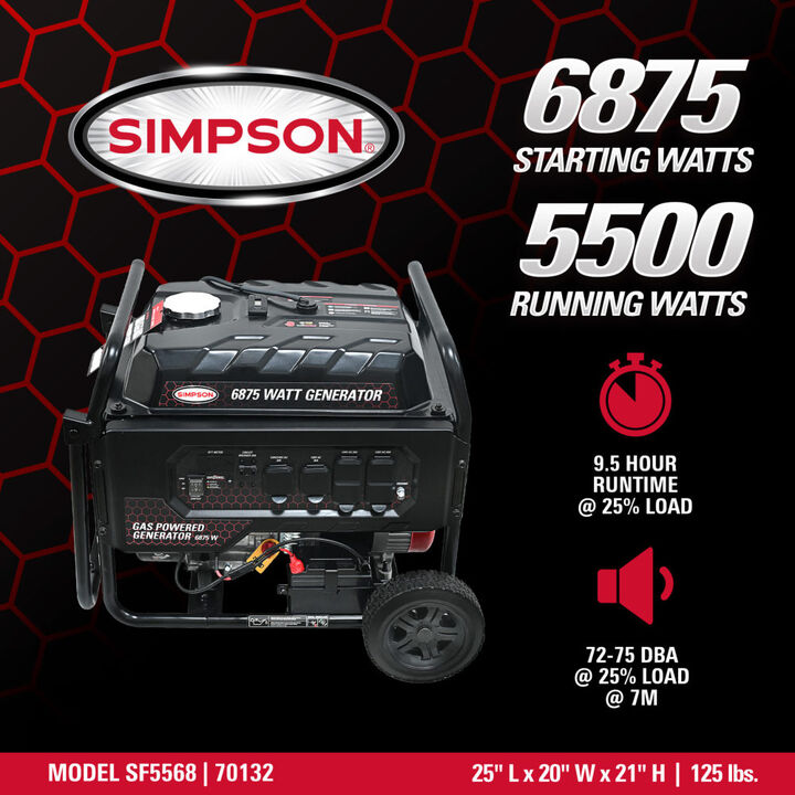 Simpson SF5568 6875 Watt Gas Powered 49-State Portable Generator, large image number 1
