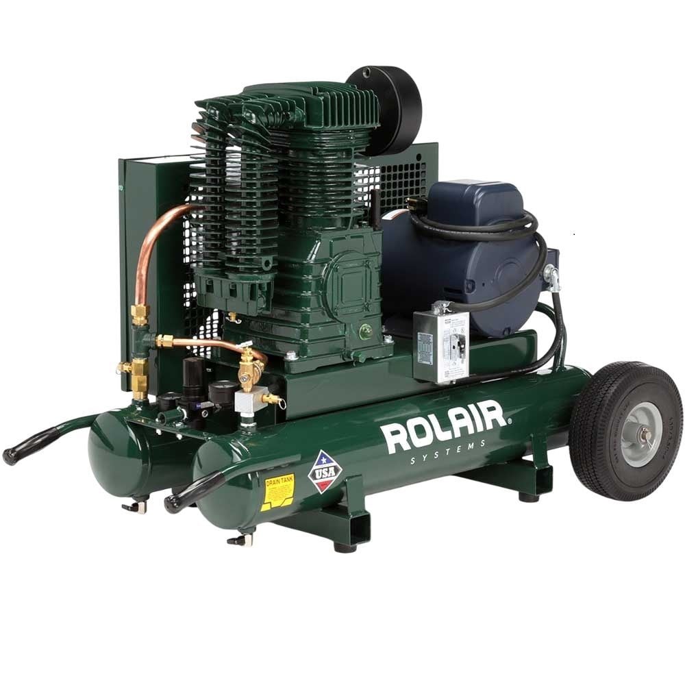 Rolair 5 HP 230V 18.8 CFM@90PSI 9 Gall Twin Tank Constant-Run Compressor, large image number 1