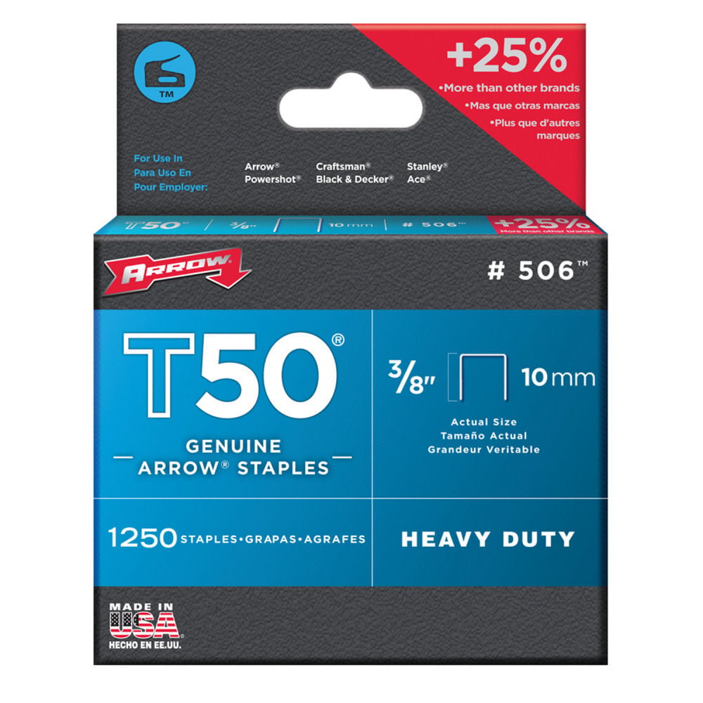 Arrow Fastener 3/8 Inc HT50 Type Staples Box of 1250 - T-50 3/8