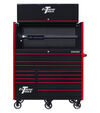 Extreme Tools RX Series 55 Inch W x 25 Inch D Professional Extreme Power Workstation Hutch & 12 Drawer Roller Cabinet 150 lbs Slides Combo Black with Red Drawer Pulls, small image number 1