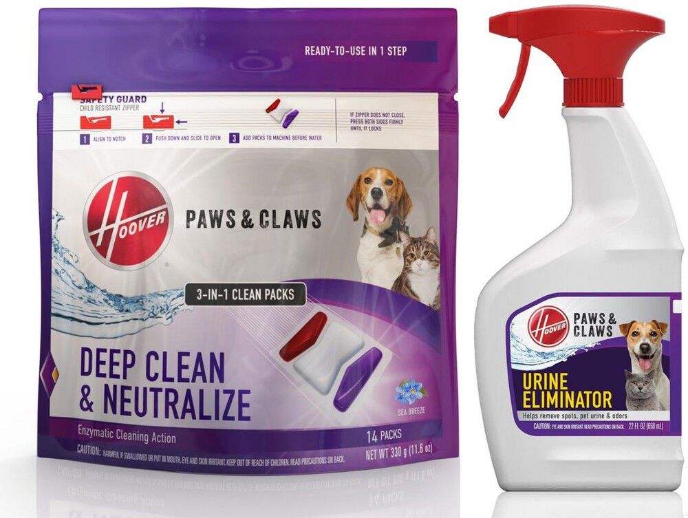 Hoover Residential Vacuum Paws and Claws Clean Pack Carpet Cleaner Pods & 22oz Urine Stain Eliminator Bundle, large image number 1