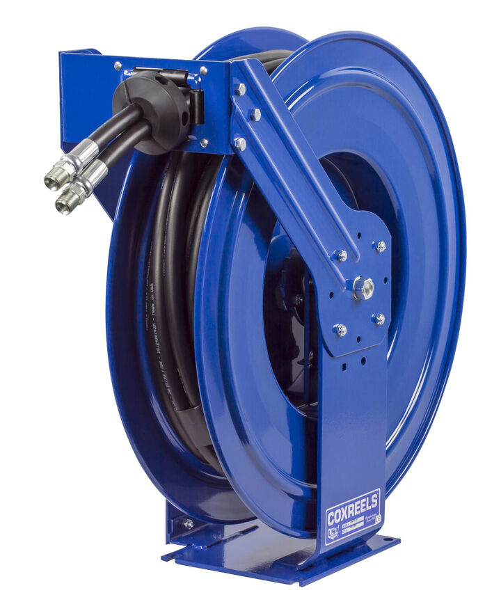 Coxreels Hose Reel Dual Hydraulic Hose Spring Rewind for Hydraulic Oil 3/8in ID 50' 3000 PSI