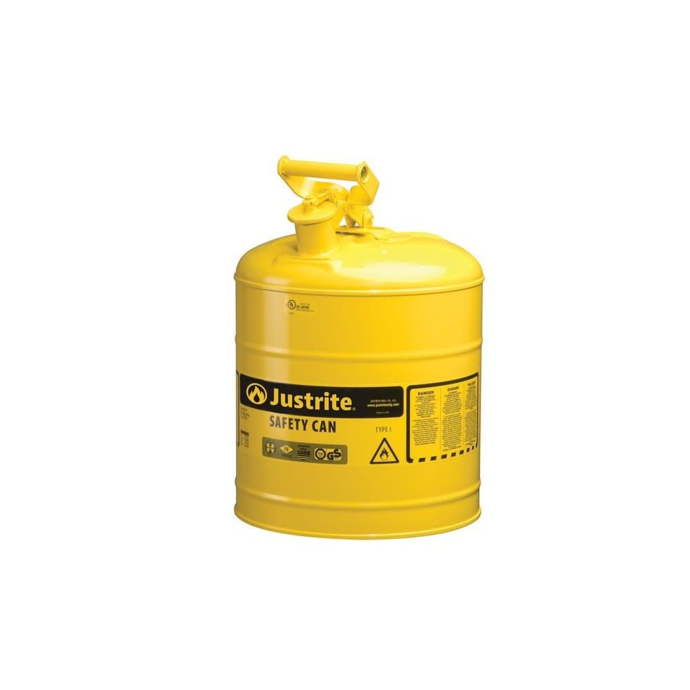 Justrite 5 Gal Steel Safety Yellow Diesel Fuel Can Type I with Flame Arrester, large image number 2