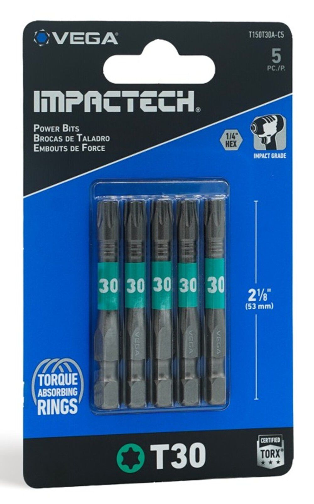Vega Impactech 2 Inch #30 Torx Bit 5 Pieces, large image number 1