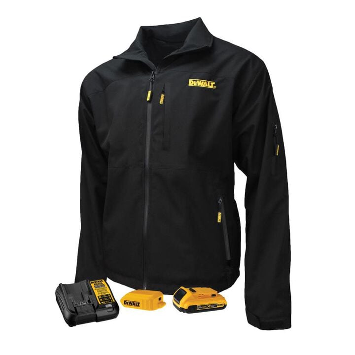DEWALT Mens Heated Kit Soft Shell Jacket With Battery/Charger Black XL