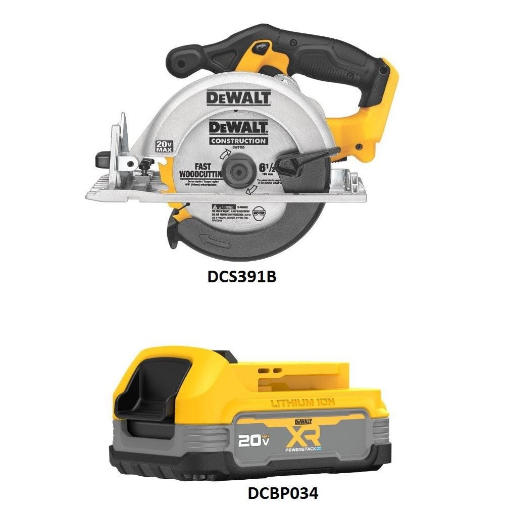 DEWALT 20V MAX 6-1/2 Inch Circular Saw & 20V MAX XR POWERSTACK Compact 1.7Ah Battery Bundle, large image number 2