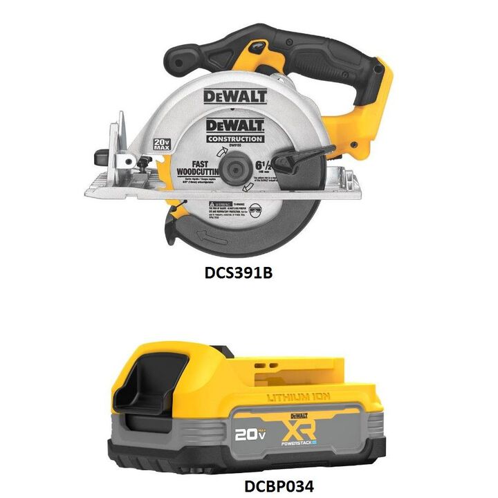 DEWALT 20V MAX 6-1/2 Inch Circular Saw & 20V MAX XR POWERSTACK Compact 1.7Ah Battery Bundle, large image number 1