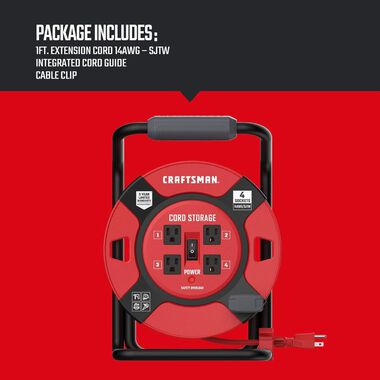 CRAFTSMAN 1 Foot Retractable Extension Cord Reel with 4 Outlets, large image number 2