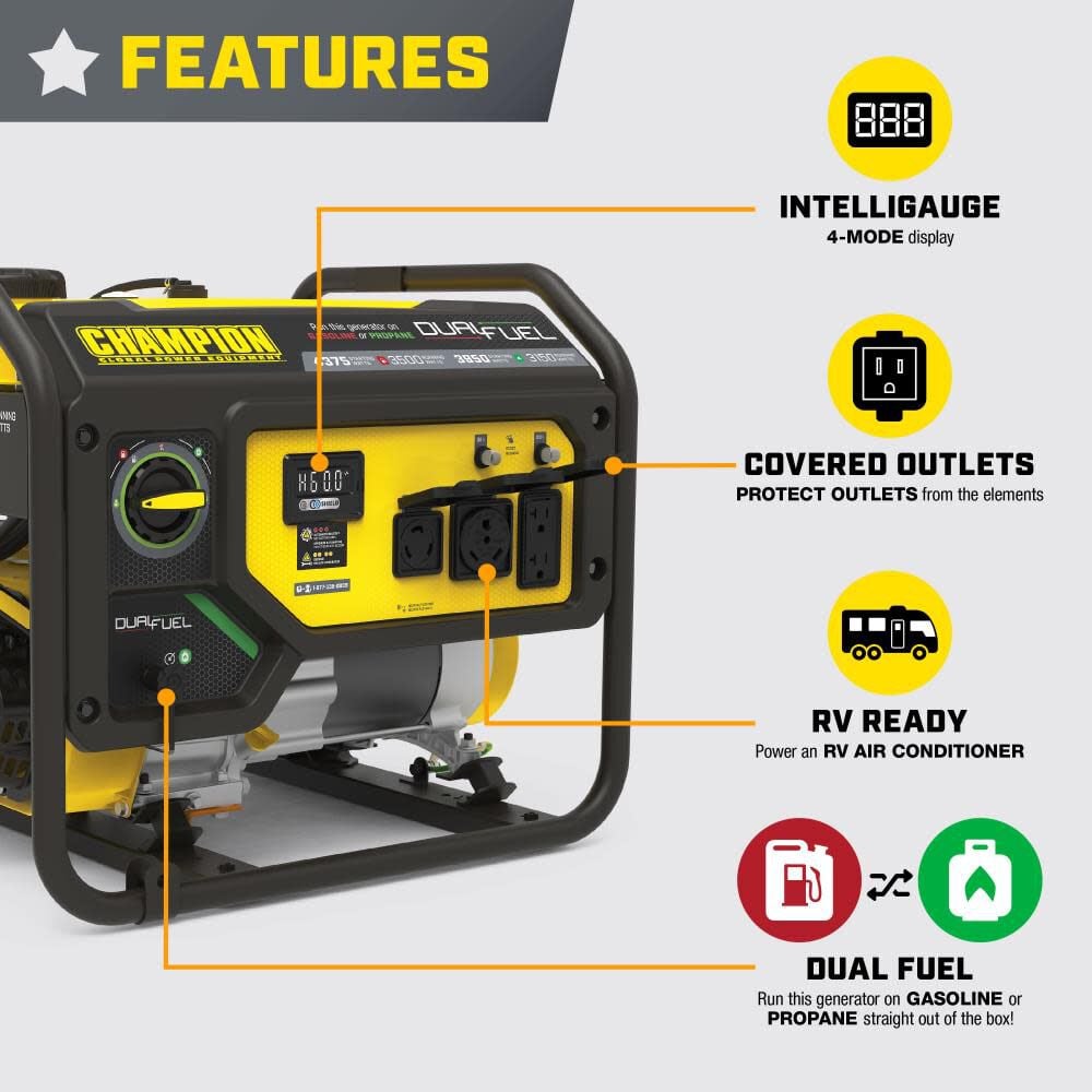 Champion Power Equipment 4375-Watt Dual Fuel 49 State RV Ready Portable Generator, large image number 4
