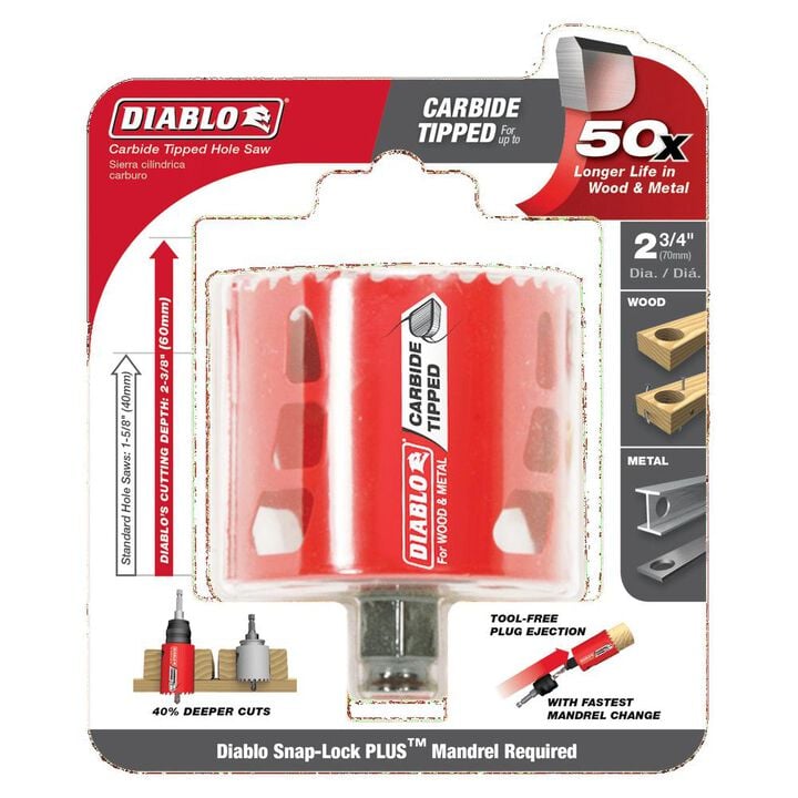 Diablo Tools 2-3/4in (70mm) Carbide-Tip Wood & Metal Holesaw, large image number 2