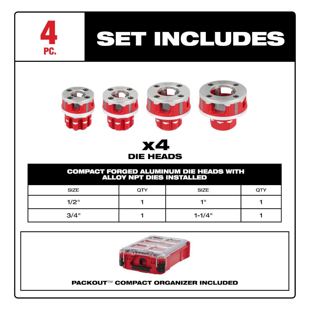 Milwaukee 1 2inch 1 1 4inch Alloy Npt Compact Forged Aluminum Die Head Kit 48 36 1063 Simolary simolary.com 9