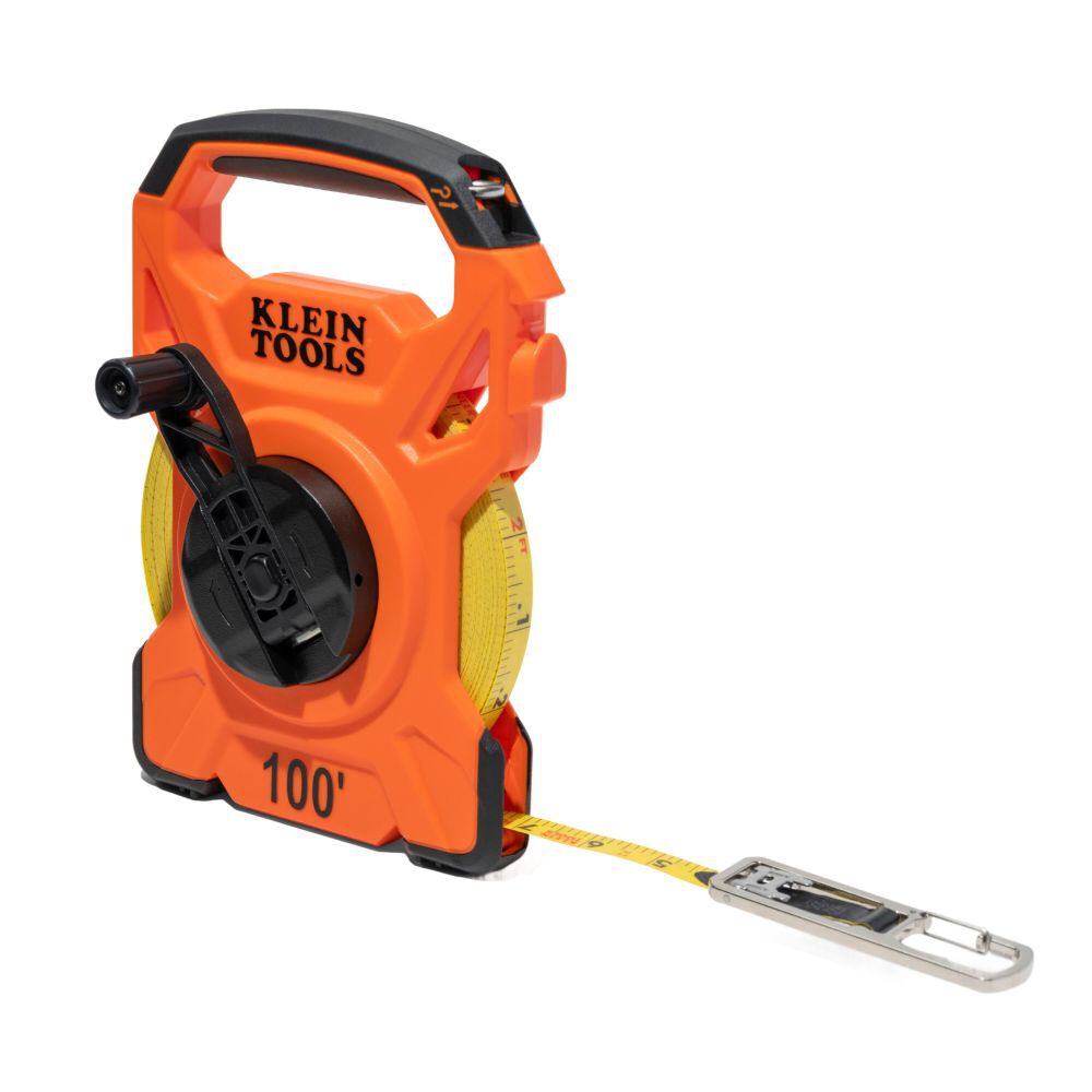 Klein Tools 100-Foot Open Reel Tape Measure with Single Hook and Carabiner - 94100RT