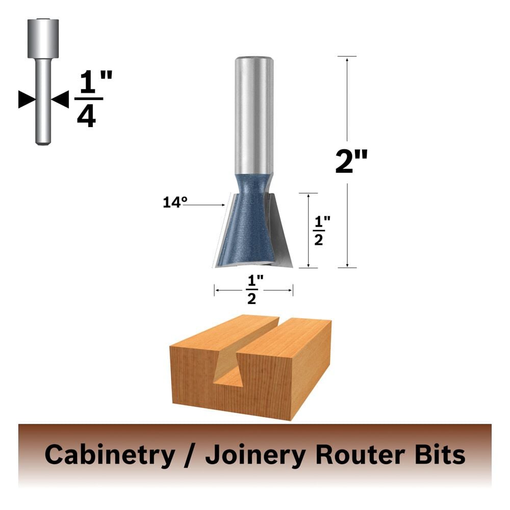 Bosch 14 Degree x 1/2 Inch Carbide Tipped Dovetail Bit, large image number 2