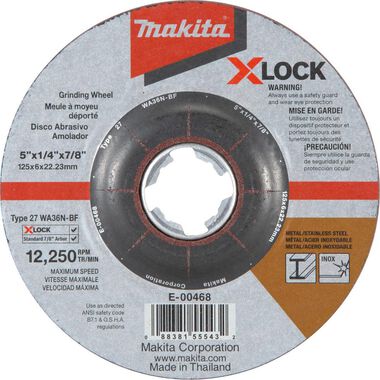 Makita X-LOCK 5in x 1/4in x 7/8in Type 27 General Purpose 36 Grit Abrasive Grinding Wheel for Metal & Stainless Steel Grinding