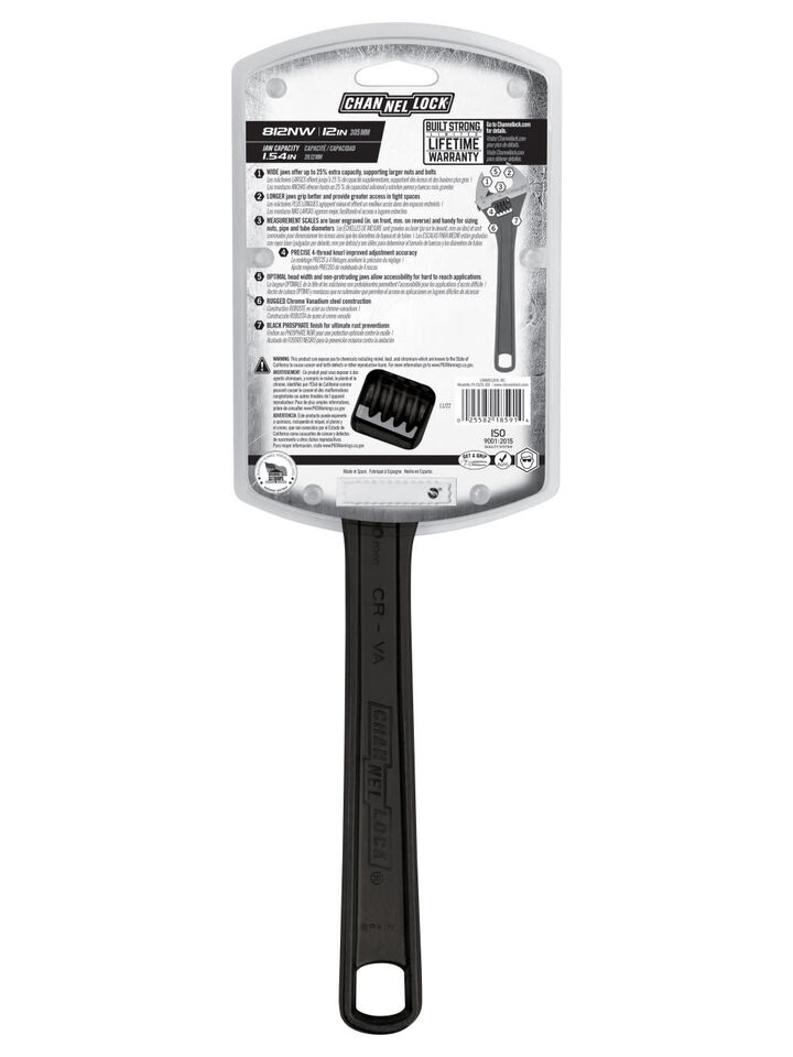 Channellock 12 Inch Chrome Vanadium Steel Wide Adjustable Wrench, large image number 2