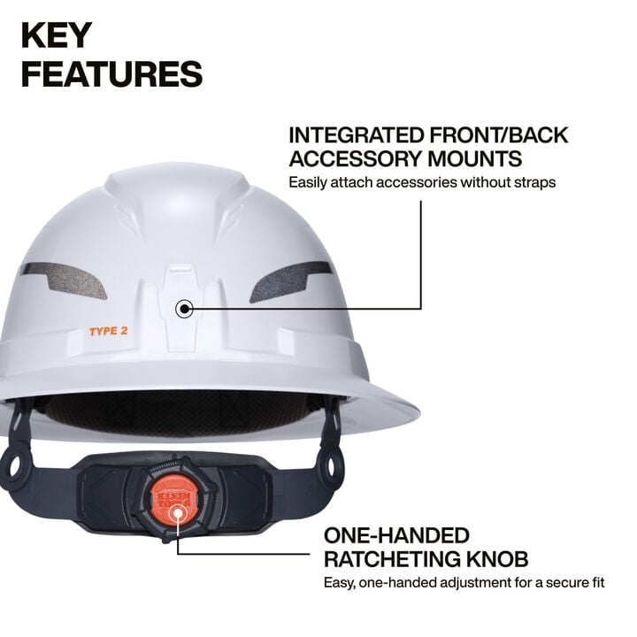 Klein Tools Class E Type-2 Hard Hat, Non-Vented Full Brim, Chin Strap, White, US ONLY, large image number 1