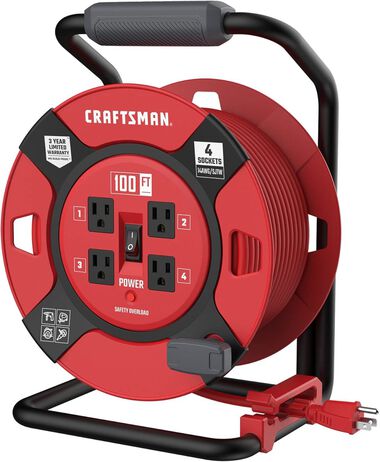 CRAFTSMAN 100 Foot Retractable Extension Cord Reel with 4 Outlets