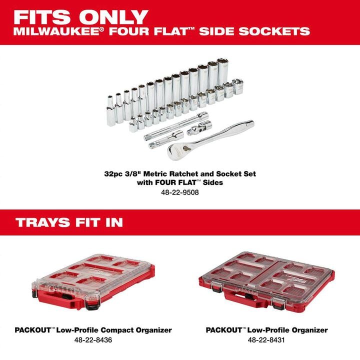 Milwaukee 3/8 32pc Ratchet and Socket Set in PACKOUT - Metric Tray, large image number 1