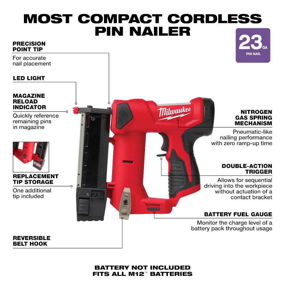 Milwaukee M12 23 Gauge Pin Nailer Bare Tool 2540 20 Simolary simolary.com 8