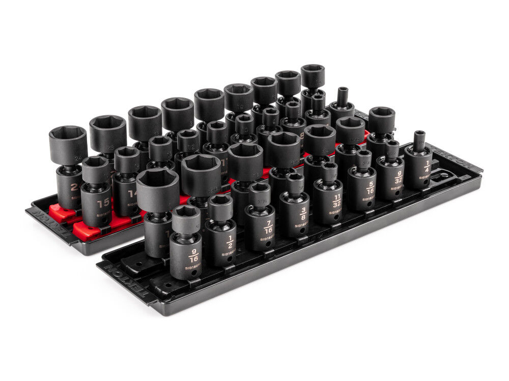 Tekton 3/8 Inch 6 Point U-Joint Impact Socket Set, 34 Pieces 1/4-1 in, 6-24 mm - SID97201