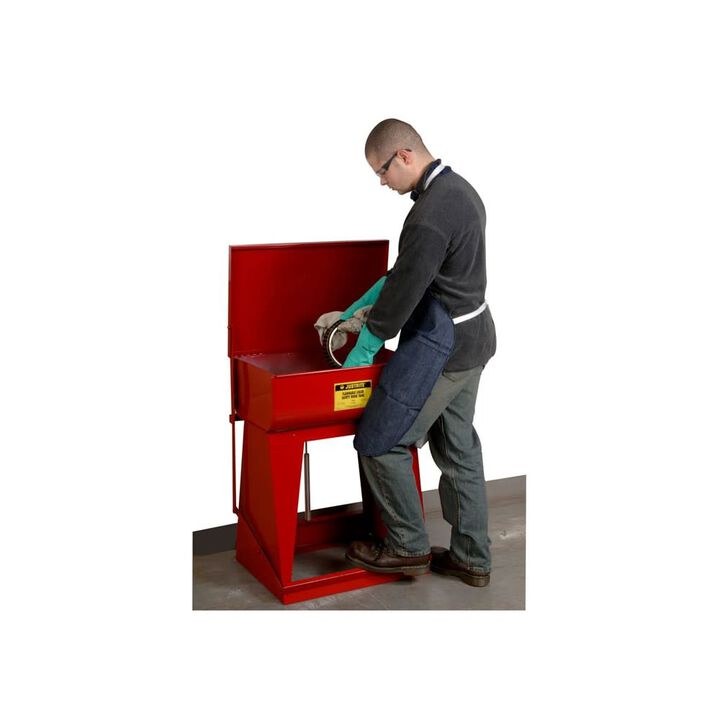 Justrite 11 Gallon Red Steel Floor-Standing Self-Close Cover Rinse Tank, large image number 1