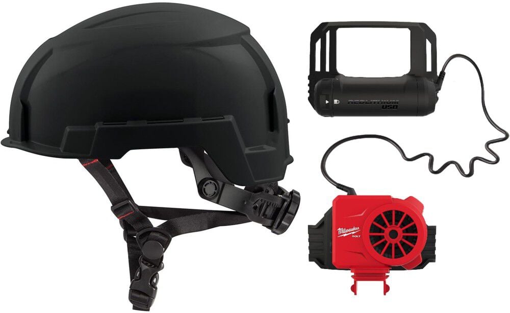Milwaukee BOLT Black Helmet Class E & USB Cooling Fan Bundle, large image number 1
