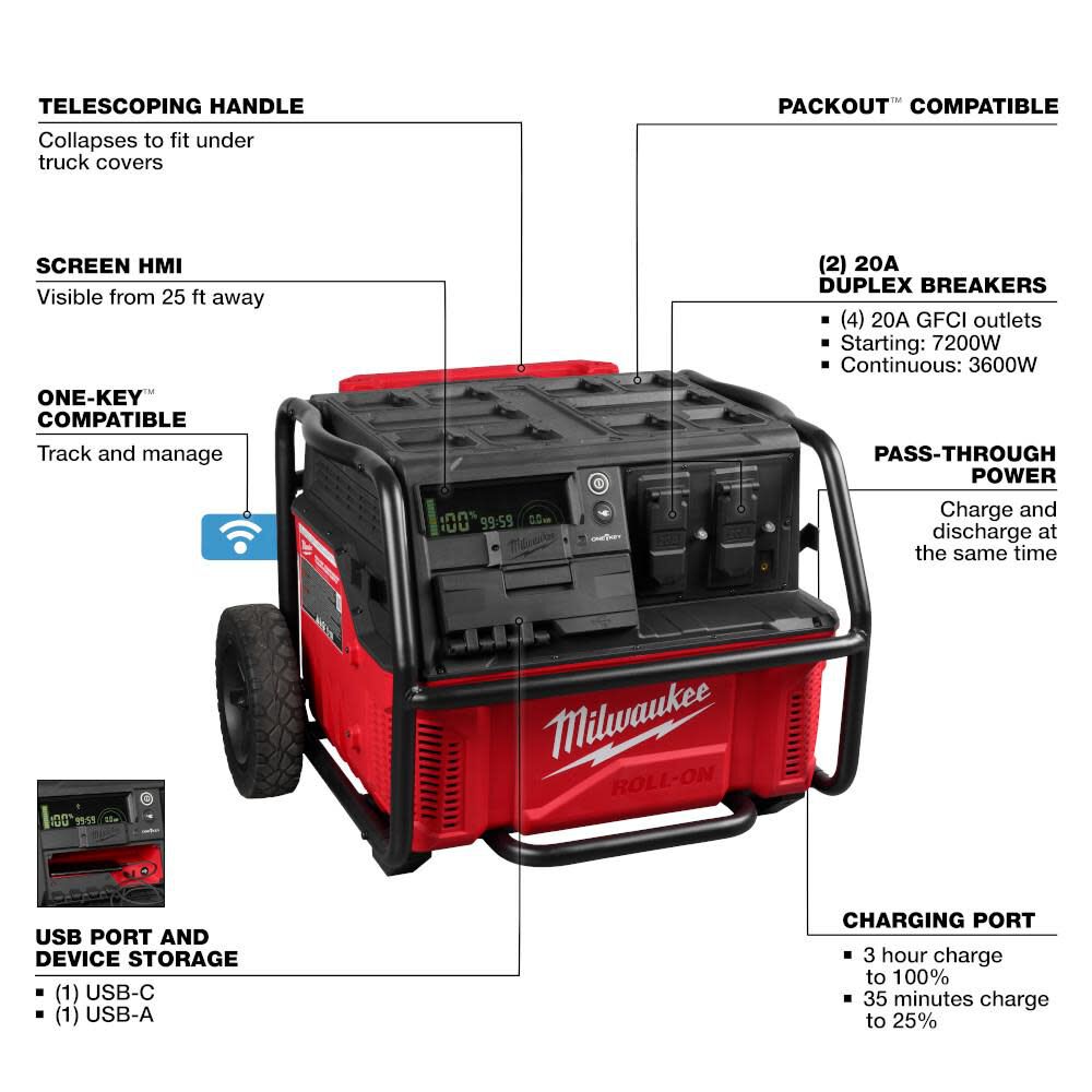 Milwaukee Roll-On 7,200 Watt Integrated Lithium-Ion Battery Portable Power Supply, large image number 8