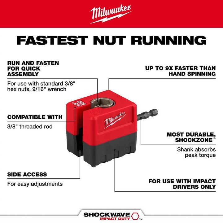Milwaukee SHOCKWAVE Impact Duty 3/8 Inch Threaded Rod Nut Runner, large image number 1