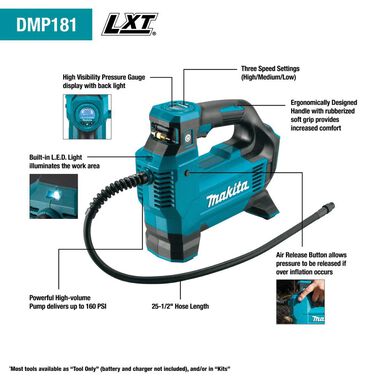 Makita 18V LXT Lithium Ion Cordless High Pressure Inflator (Bare Tool), large image number 4