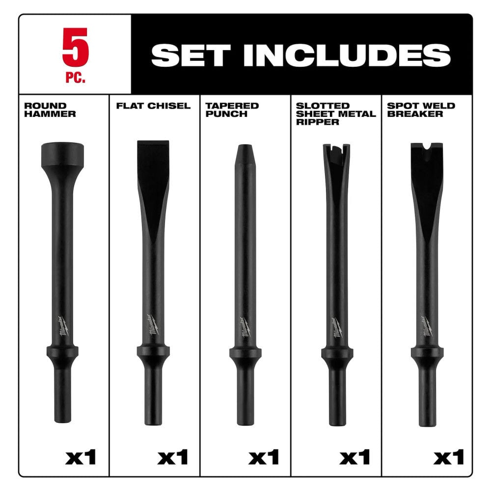 Milwaukee M18 FUEL STRIKER Hammer Chisel Kit with Protective Boot and 5 Pieces Hammer Chisel Bit Set Bundle, large image number 16