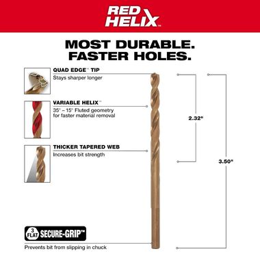 Milwaukee RED HELIX Cobalt 3/16inch Drill Bit, large image number 2