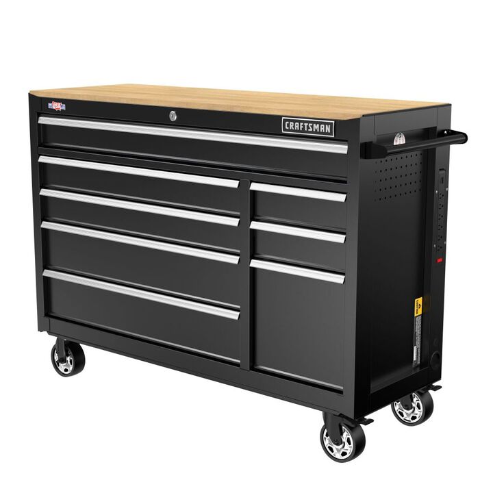 CRAFTSMAN S2000 Series 52 Inch Wide 8-Drawer Steel Rolling Workstation, Black