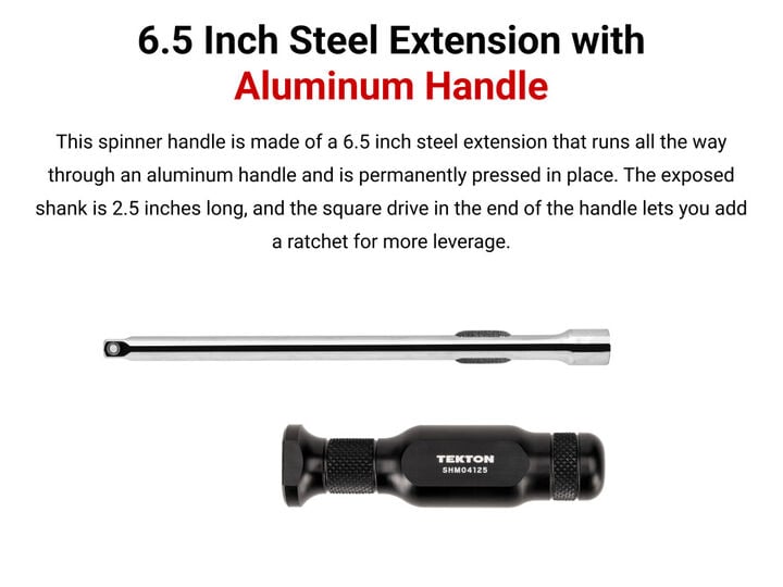 Tekton 1/4 Inch Drive x 6.5 Inch Aluminum Spinner Handle, Drive Square, large image number 2
