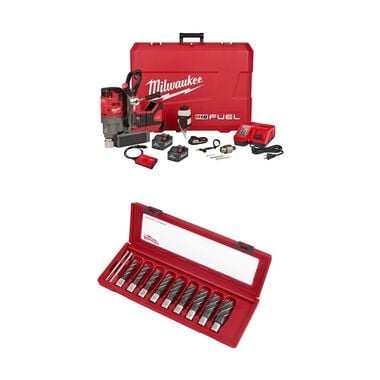 Milwaukee M18 1 1/2 Inch Lineman Magnetic Drill Kit, 9 Piece Annular Cutter Set Bundle