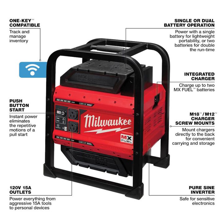 Milwaukee MX Fuel Carry-On 3,600 Watt Lithium-Ion 2 Battery Portable Power Supply Kit, large image number 4