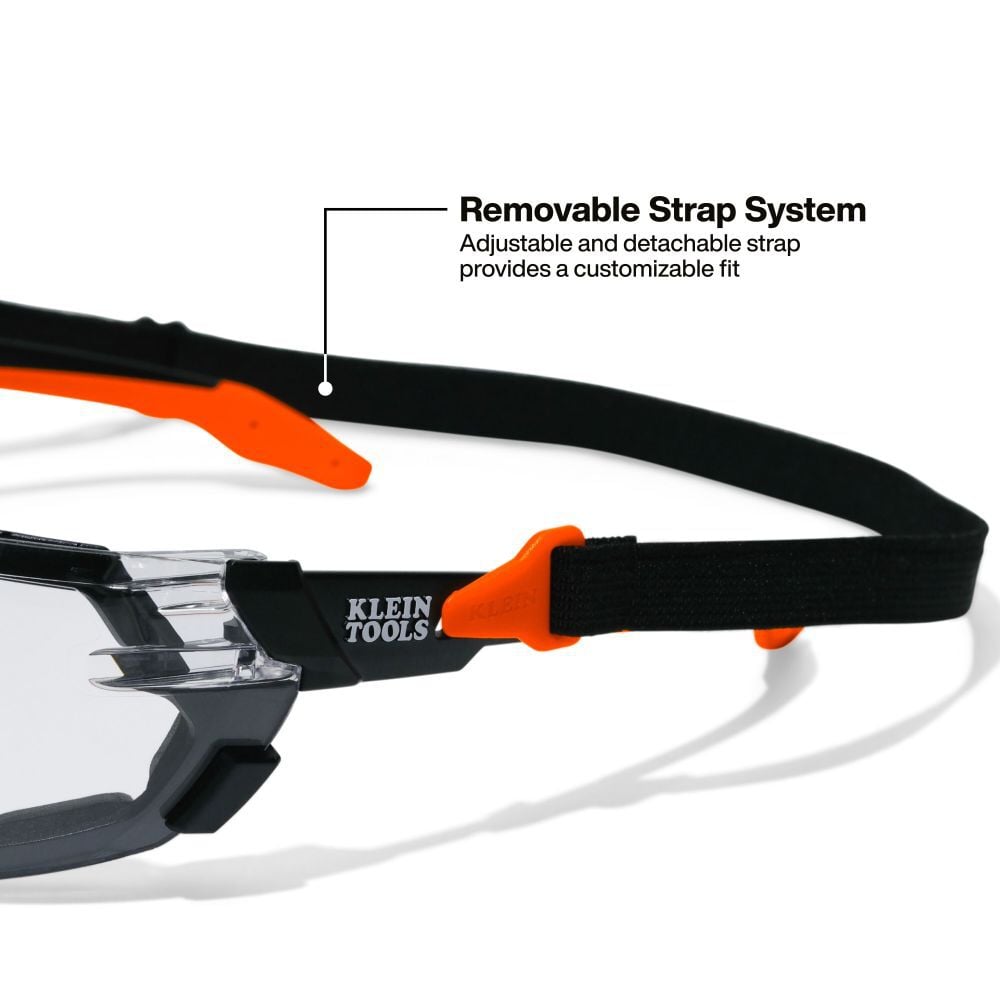 Klein Tools Low-Profile Gasket Safety Glasses Black and Orange Frame with Clear Lens, large image number 5