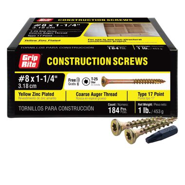Grip Rite 1-Lb #8 x 1.25-in Bugle-Head Yellow Zinc Type 17 Star-Drive Interior Wood Screw