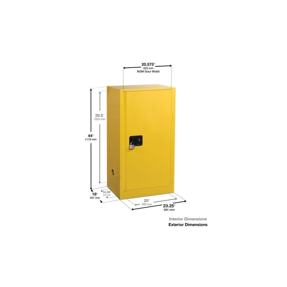 Justrite 15 Gallon Yellow Steel Manual Close Flammable Cabinet, large image number 2