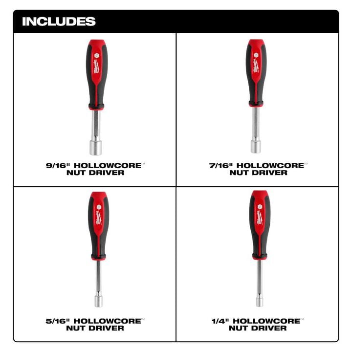 Milwaukee SAE HollowCore Nut Driver Set 4pc, large image number 1