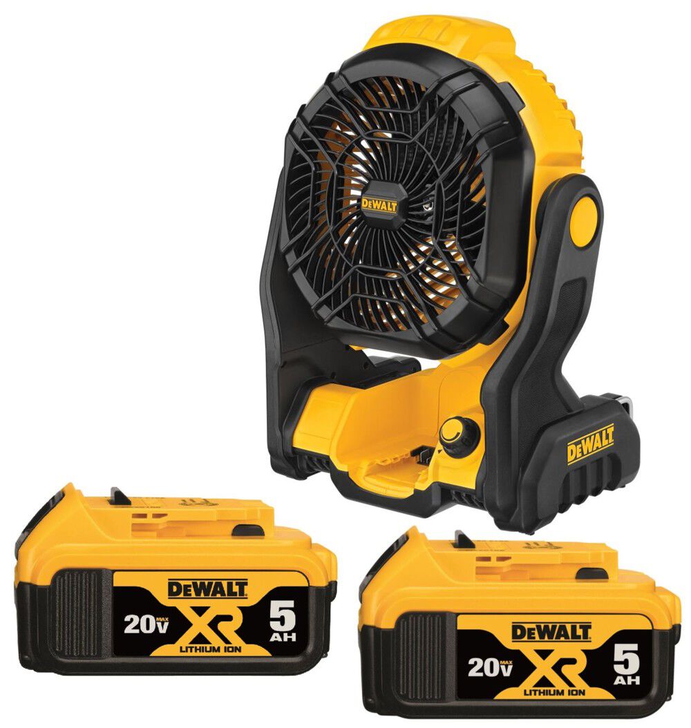DEWALT 20V MAX Jobsite Fan & 20V MAX XR Battery 5Ah 2 Pack Bundle, large image number 1