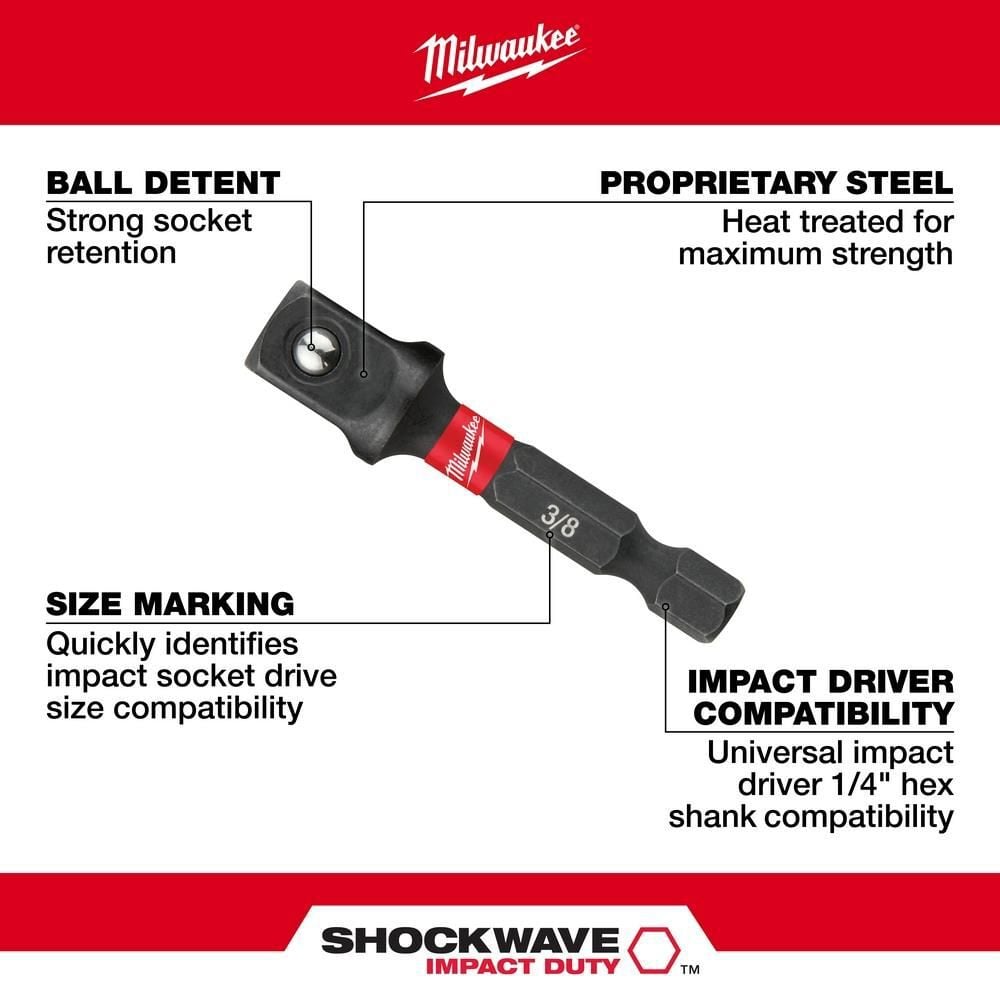 Milwaukee SHOCKWAVE 1/4 in. Hex Shank to 3/8 in. Socket Adapter, large image number 2