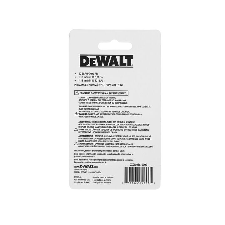 DEWALT 3/8 Inch MNPT Male 1/4 Inch Industrial Plug, 2 Pieces, large image number 3